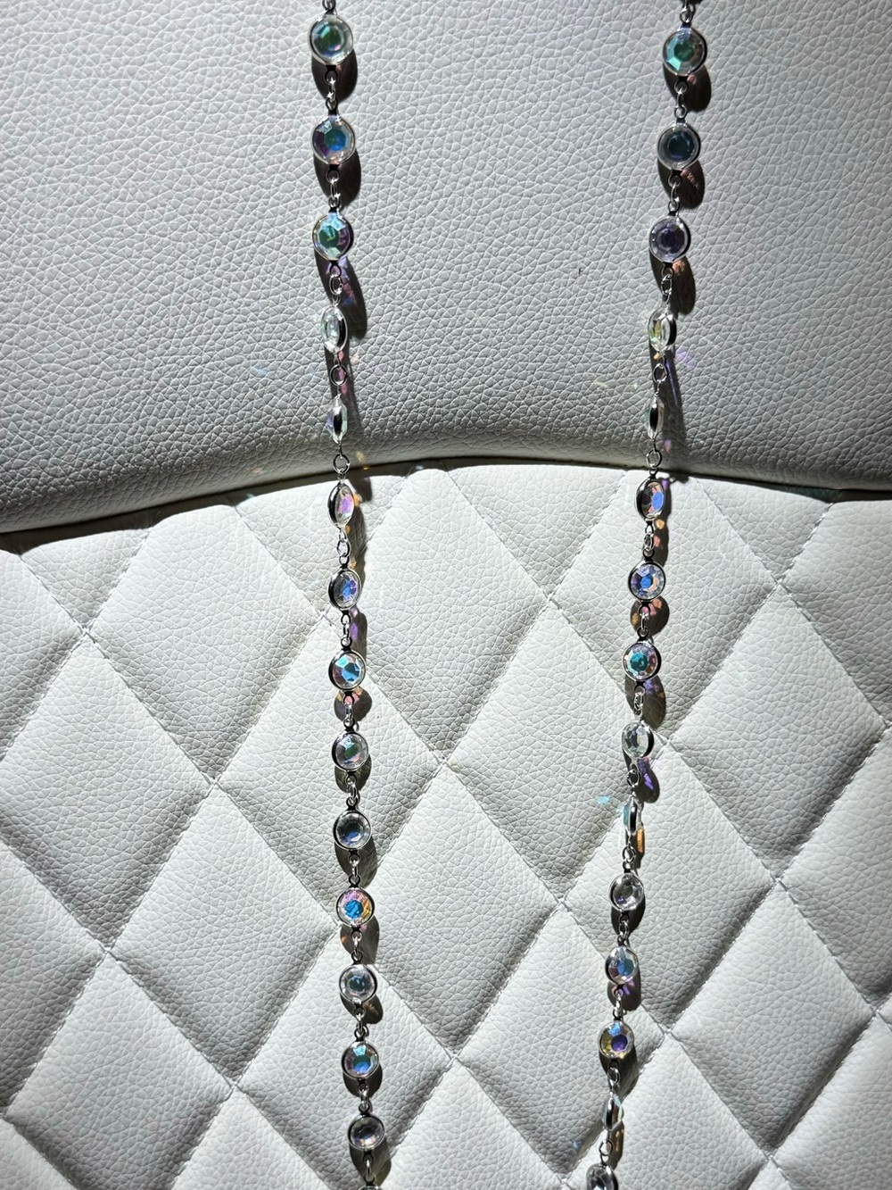 Rare Swarovski Aurora Borealis Crystal Opera Necklace Silver Tone 36” Y2K - Picture 3 of 5